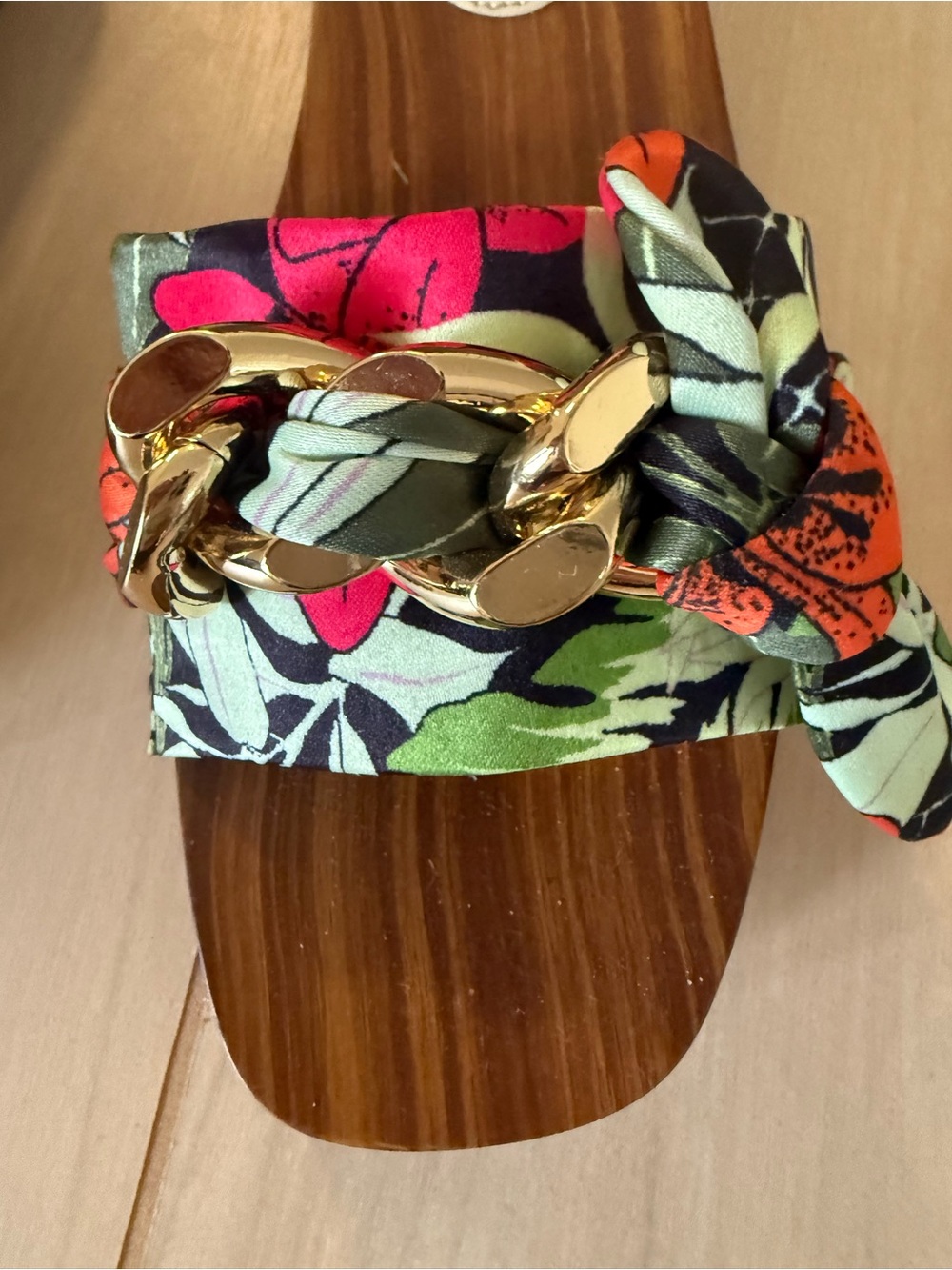 Jessica Simpson Floral Tie Sandal Gold Chain Accent Resima Platform Sandal Clog - Picture 2 of 10